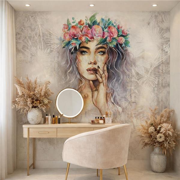 Çiçekli Kadın Portre Güzellik Salonu ve Kadın Kuaförü Duvar Kağıdı